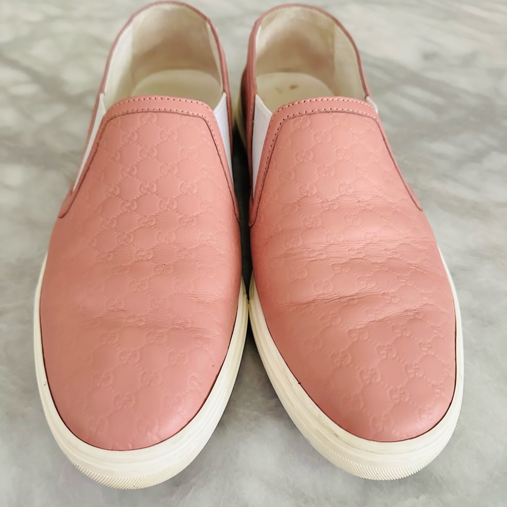 Gucci Pink Microguccisima Leather Slip On Sneakers